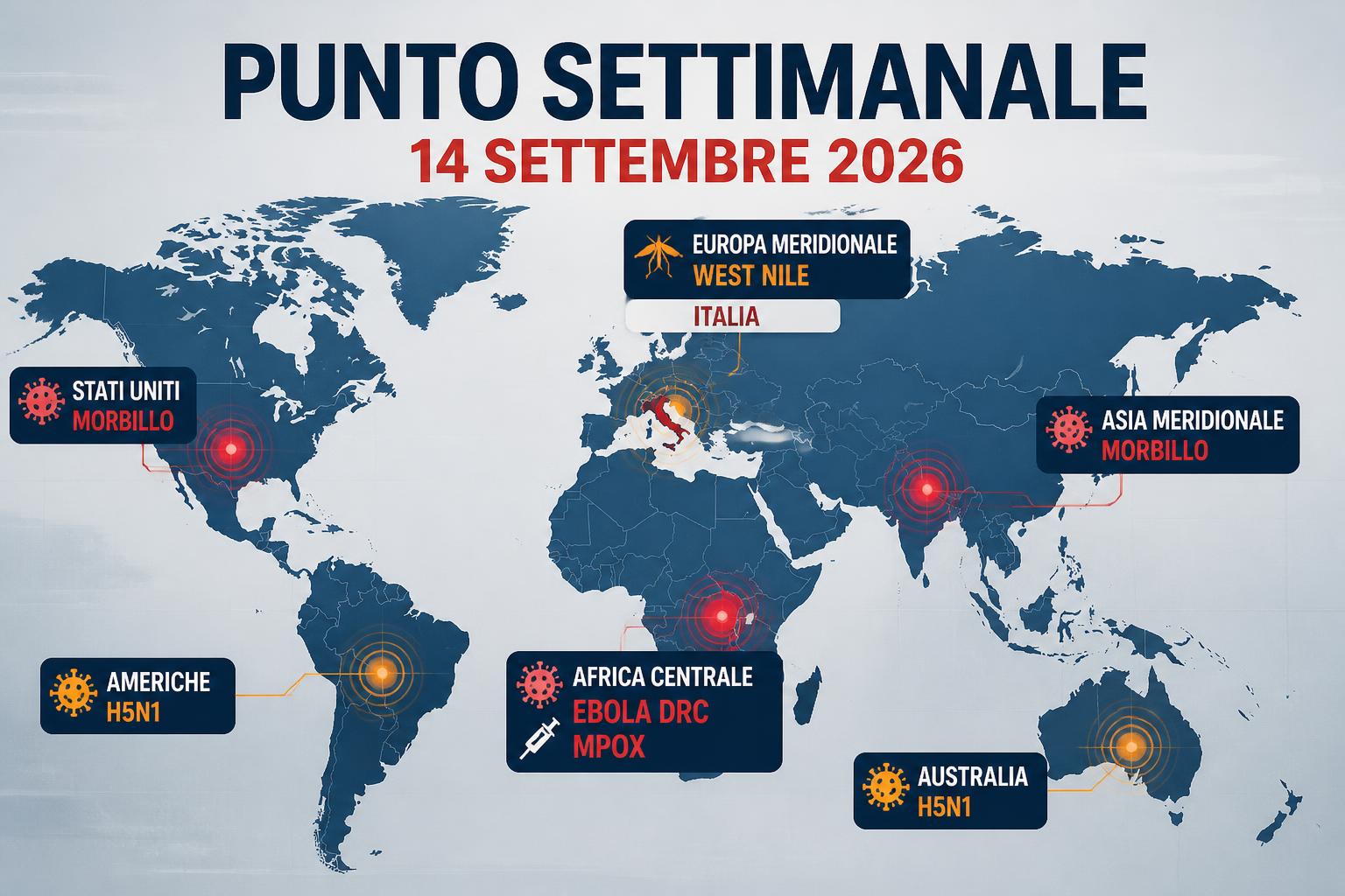 Punto settimanale: Ebola in DRC oltre 7.000 casi e settima provincia colpita, West Nile a 1.285 casi in Europa con l'Italia prima a 590, morbillo USA verso 3.300 casi
