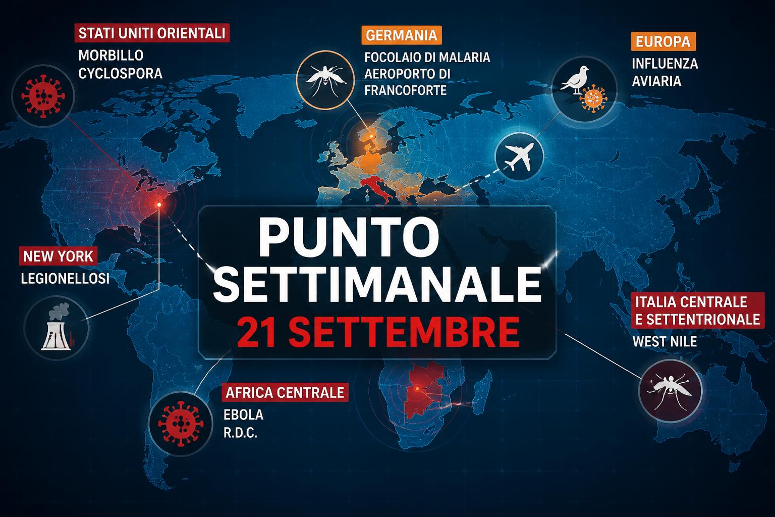 Punto settimanale: Ebola in DRC verso 7.500 casi con il governo che annuncia il picco, terzo morto per malaria da aeroporto a Francoforte, West Nile a 657 casi e 51 decessi in Italia
