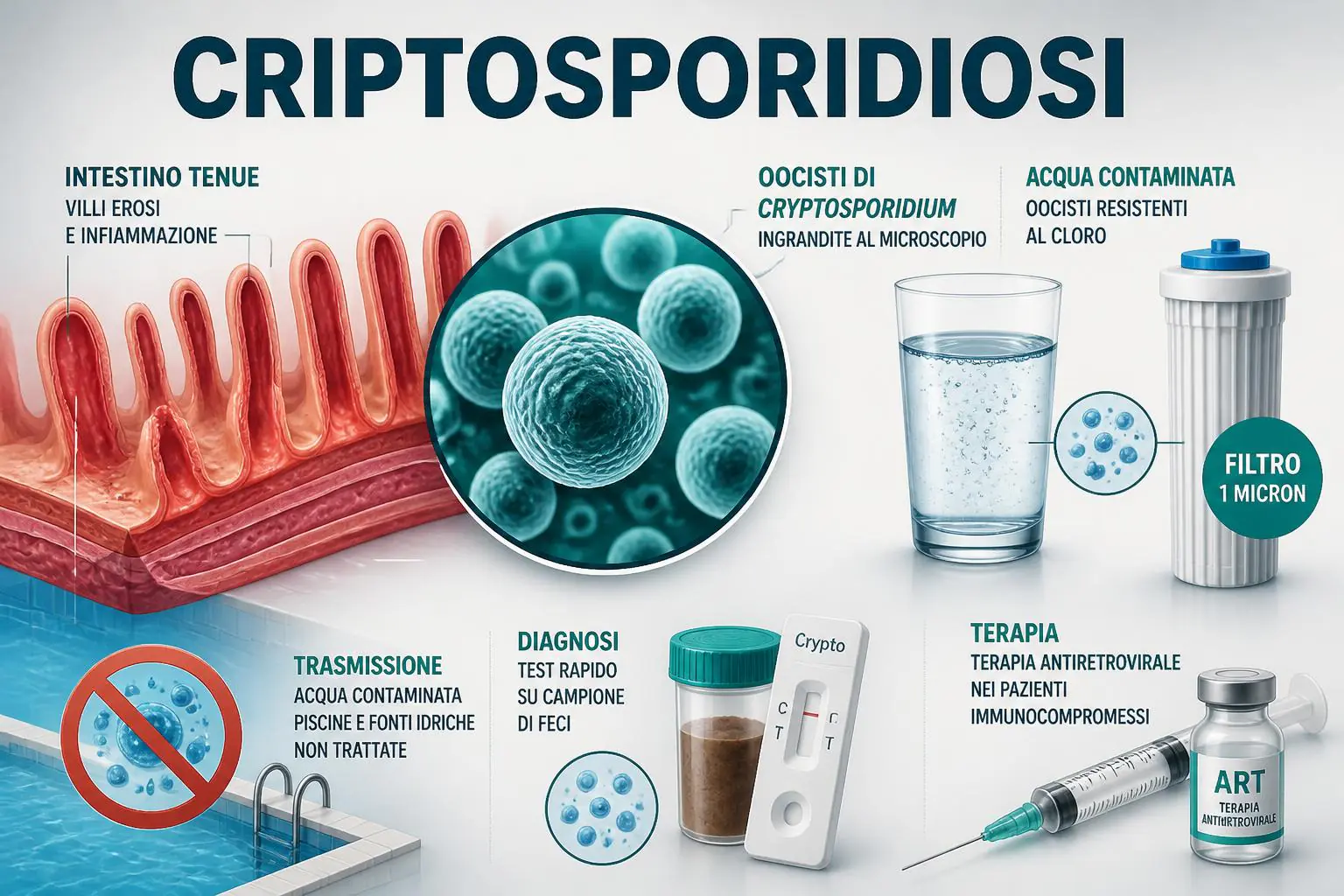Criptosporidiosi: il parassita che resiste al cloro e mette in ginocchio gli immunodepressi