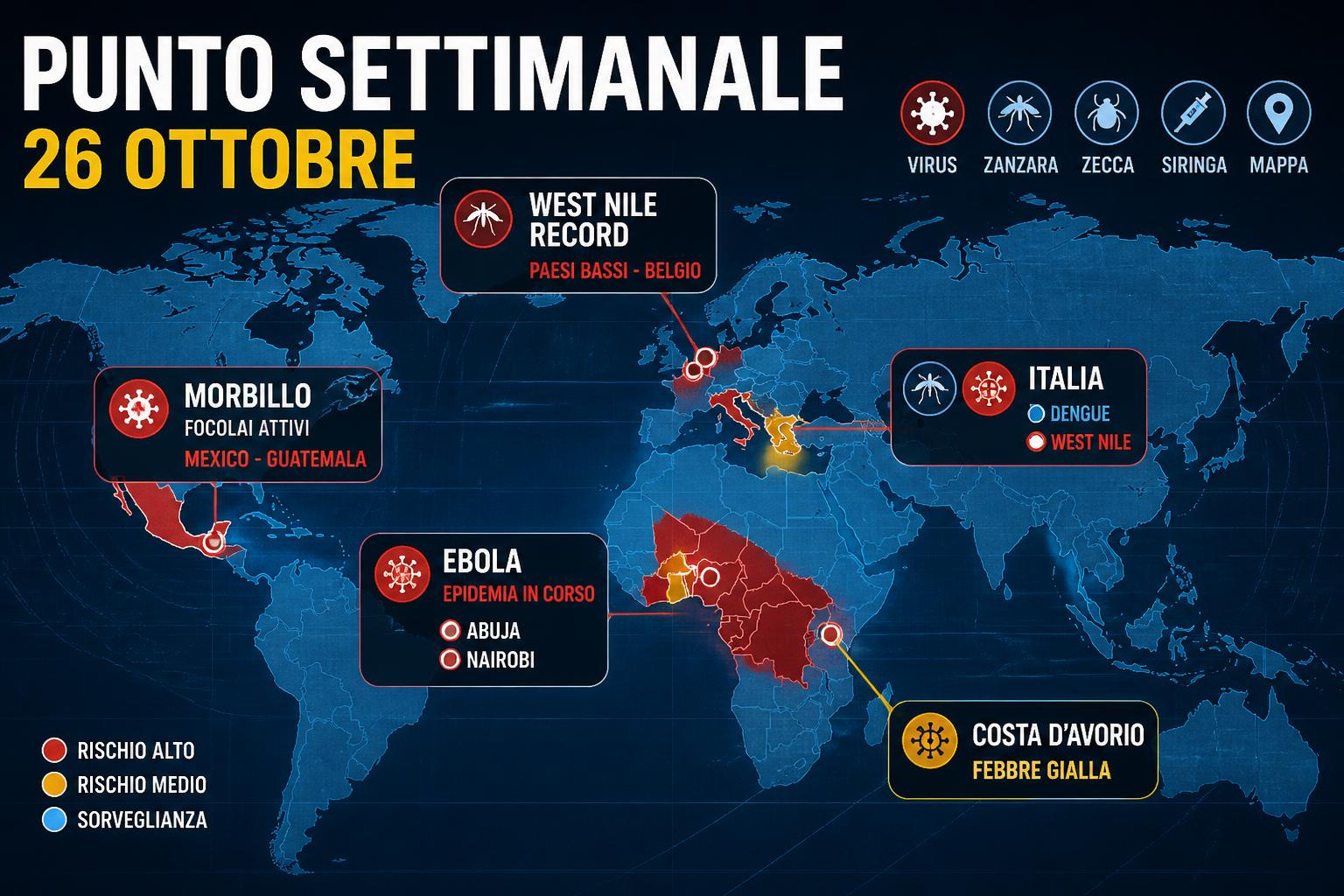 Punto settimanale: Ebola sbarca in Nigeria, morbillo fuori controllo nelle Americhe e il West Nile segna la stagione record in Europa